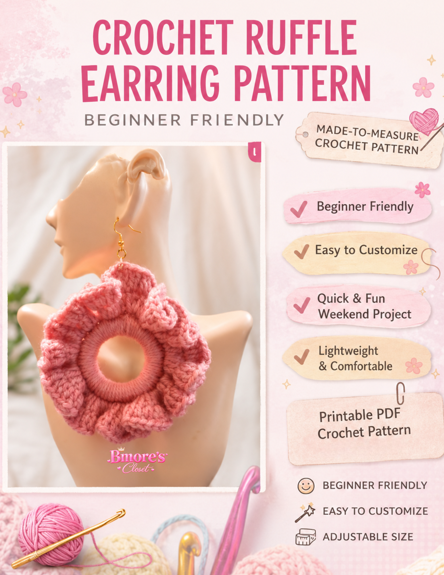Crochet Ruffle Earring Pattern