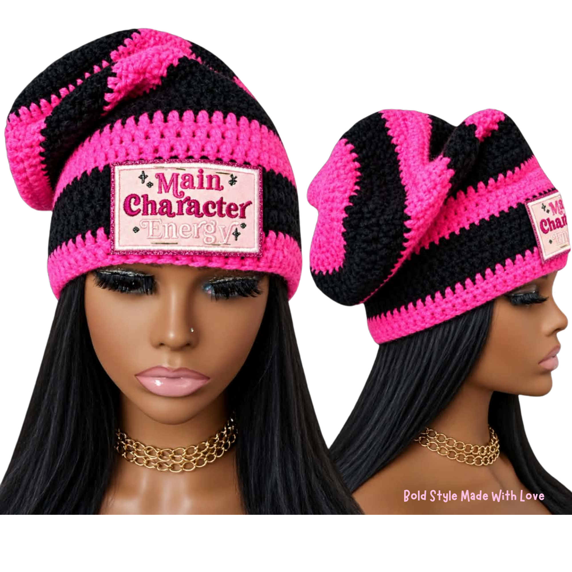 Pink and Black Sock Beanie
